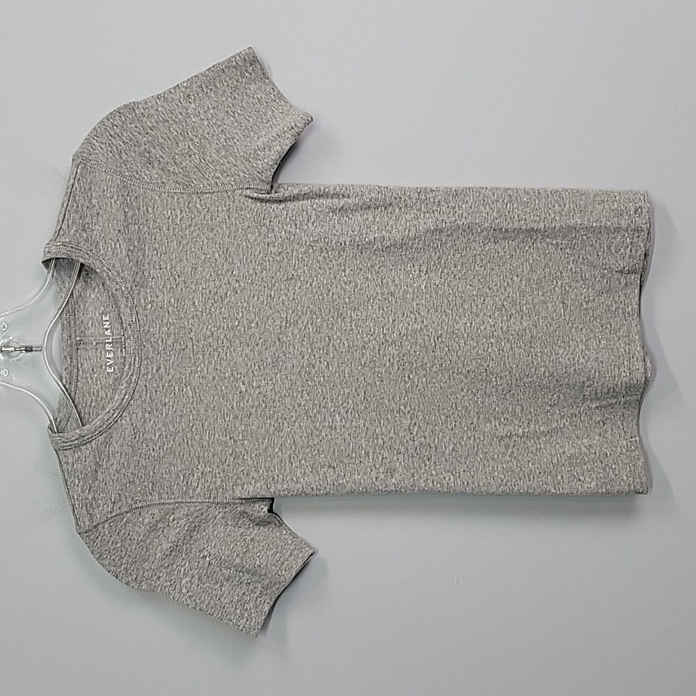 EVERLANE Pima Cotton Gray Micro Ribbed Crew Neck Tee